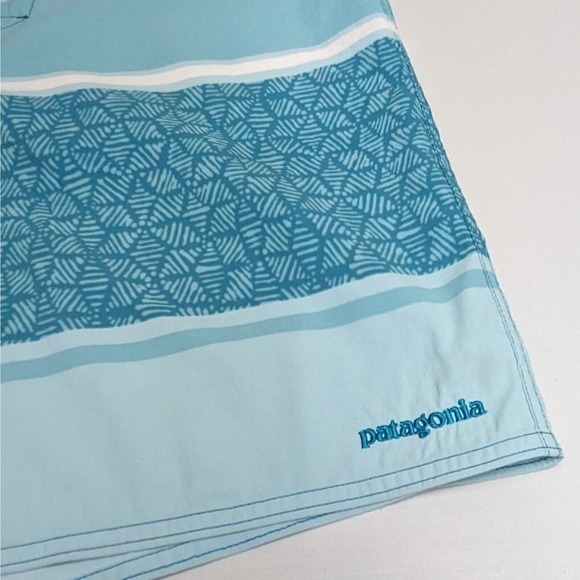 Patagonia Board Shorts 36 Blue Geo Stripe Surf Beach Hiking Drawstring Closure - Picture 11 of 11